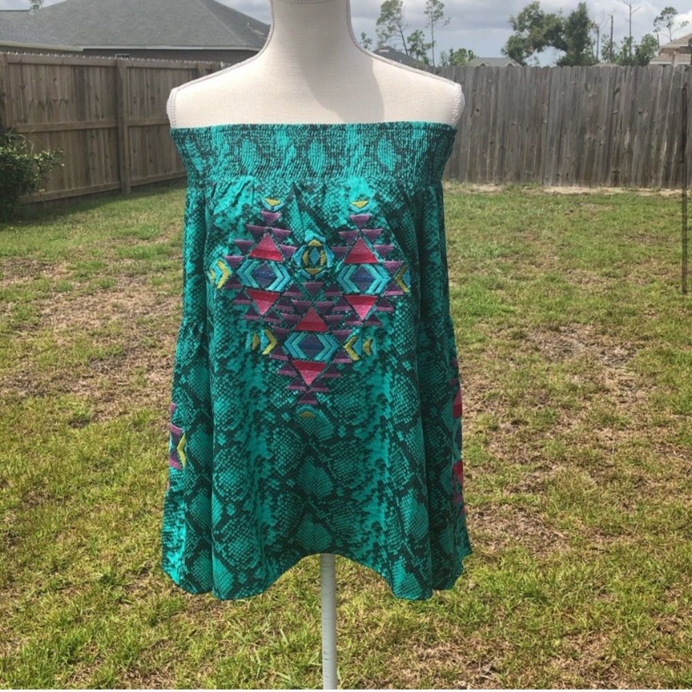 Judith March Snakeskin Off Shoulder Blouse